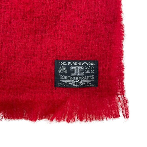 Vintage Together Crafts Scotland Made 100% Pure‎ Wool Red Fringed Scarf 54" x 9" - Picture 3 of 3